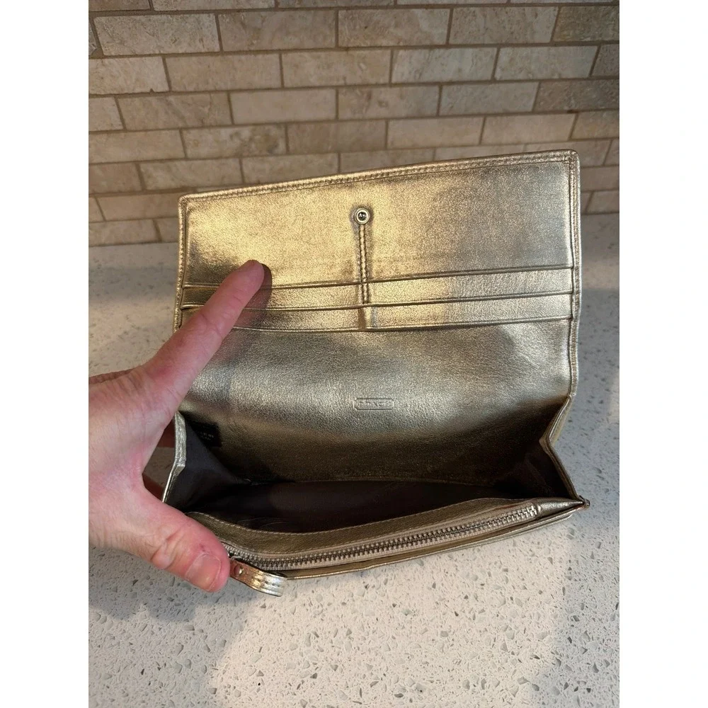 Coach Signature Slim Bifold Wallet Gold Leather Trim Envelope - Picture 4 of 4
